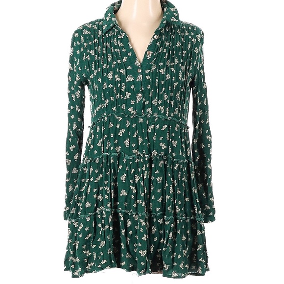 Blue Rain Dresses & Skirts - Francesca's Blue Rain Floral Long Sleeve Flowy Dress, Green - Size S